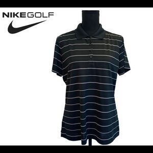 Nike golf women’s black white striped polo shirt Sz L NWOT